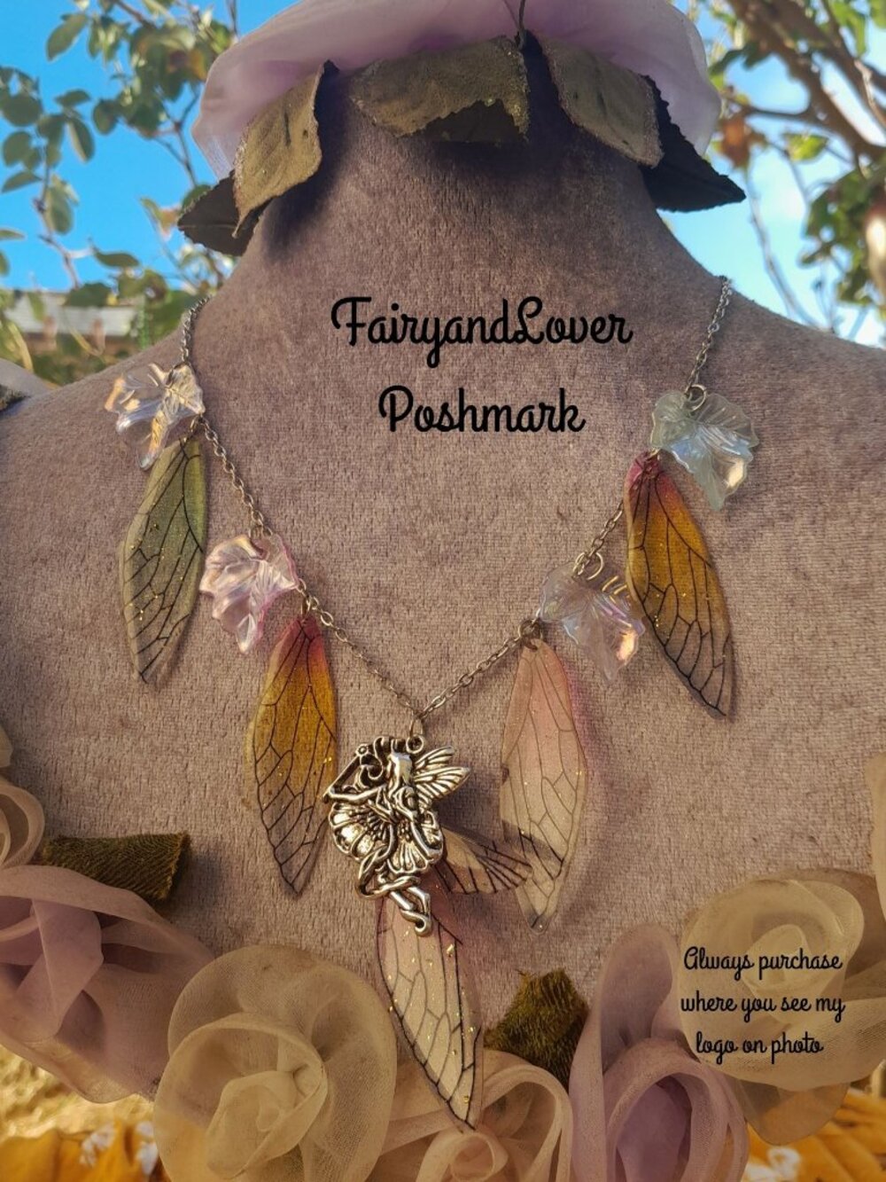 Fairy Wing blessing necklace, ren faire fairy costume accessory gift